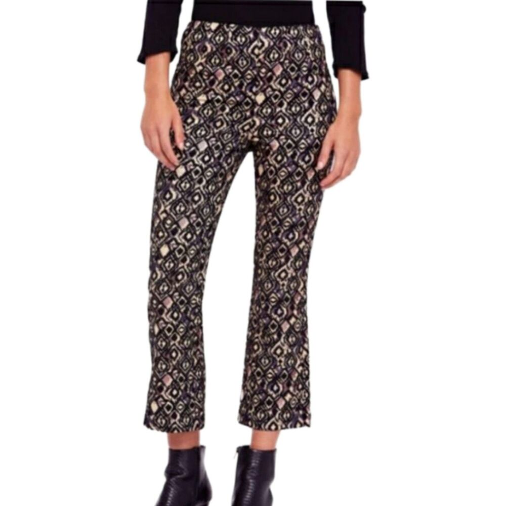 Free People Mod Metallic Jacquard Cropped Kick-Flare Pants Size 6 High Rise NWT